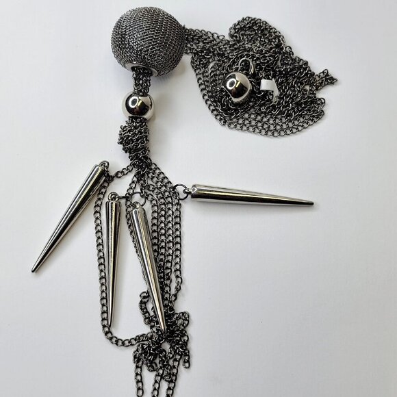 Black Charms and Mesh Ball Long Necklace - Picture 4 of 6